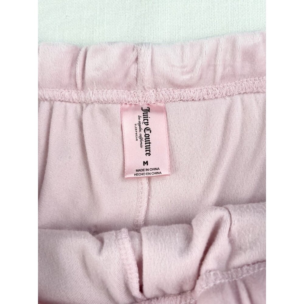 Juicy‎ Couture Women's Bubble Gum Pink Velour Spellout Rhinestone Shorts Size M - Picture 3 of 7